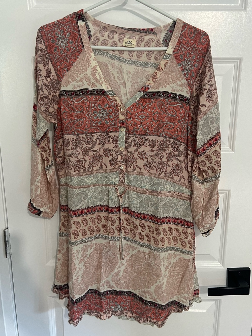 275 - O'Neill Paisley Button-Front Tunic Dress in Rust & Cream